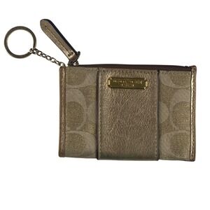 Coach Signature C Monogram Gold Metallic Coin Purse  Key Credit Card ID Holder
